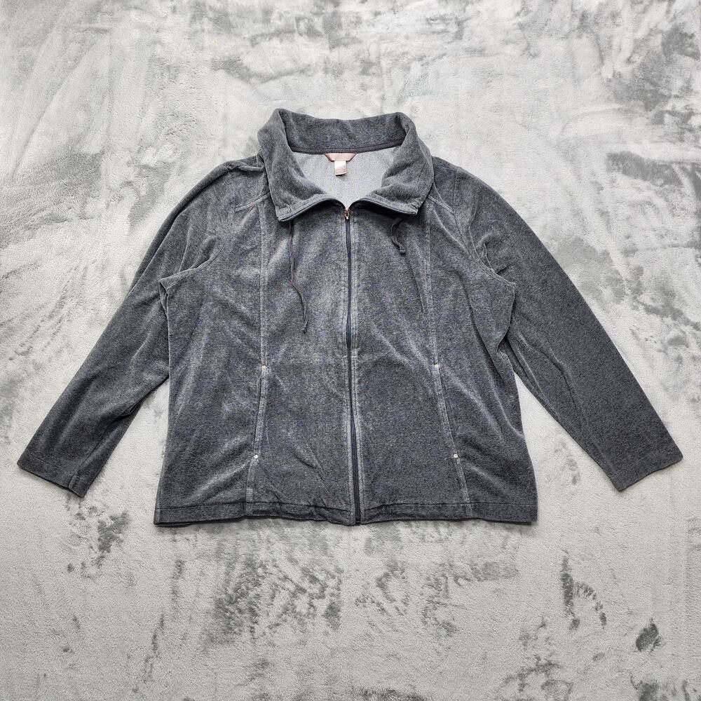 Vintage White Stag‎ Jacket Womens XXL Gray Velour Velvet Track Zip Rhinestones
